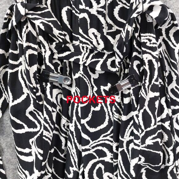 LOFT Jumpsuit Womens Small Black White Sleeveless Wide Leg Pocket Belt Viscose - Picture 14 of 14